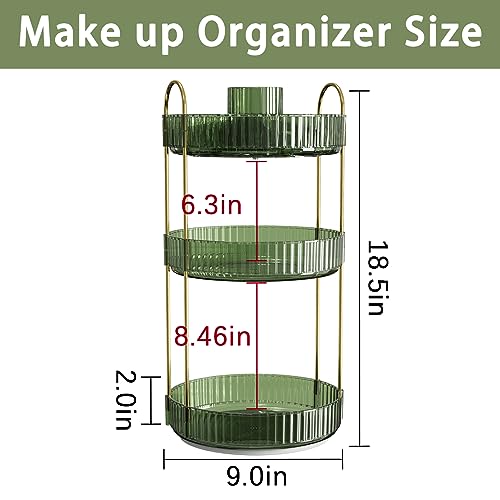 shuang qing Rotating Makeup Organizer for Vanity, High-Capacity Skincare Clear Make Up Storage Perfume Organizers Cosmetic Dresser Organizer Countertop 360 Spinning (Green, New-3 Tier) - color: Green, size: New-3 Tier