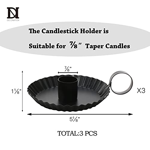 DN DECONATION Candlestick Candle Holders, Black Metal Candle Stick Holders for Taper Candlesticks, Farmhouse Candle Holders, Small Iron Candle Holder with Handle, Set of 3