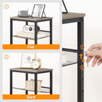 HOOBRO Tall Side Table, 3-Tier Telephone End Table with Adjustable Mesh Shelves, Small Entryway Table with Storage, Small Nightstand for Living Room, Bedroom, Hallway, Office, Greige BG01DH01G1 - color: Greige + Black