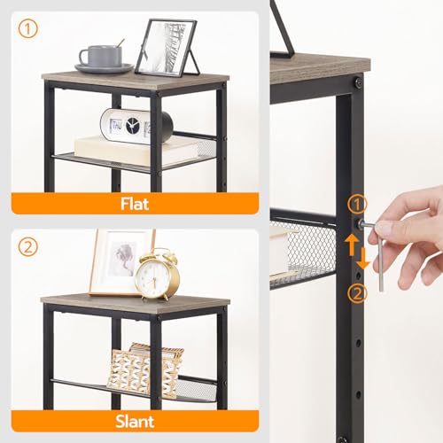 HOOBRO Tall Side Table, 3-Tier Telephone End Table with Adjustable Mesh Shelves, Small Entryway Table with Storage, Small Nightstand for Living Room, Bedroom, Hallway, Office, Greige BG01DH01G1 - color: Greige + Black