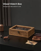 SONGMICS 10-Slot Watch Box, Watch Display Case with Large Glass Lid, Removable Watch Pillows, Velvet Lining, Gift Idea, Rustic Walnut UJOW100K01 - color: Rustic Walnut, size: 1 Layer 10 Slot