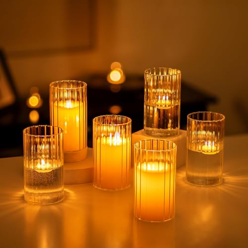 Hewory Glass Hurricane Candle Holders Set of 6, Clear Glass Cylinder Vases for Pillar & Floating Candles, 6 inch - Centerpieces, Wedding & Christmas Home Decor - size: 6 inch-6PCS