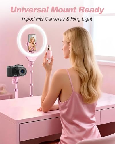 UBeesize 12'' LED Ring Light with 62'' Tripod Stand, Selfie Ring Light for Video Recording, Live Streaming, TikTok & YouTube, Compatible with iPhone & Android (Pink) - color: Pink, size: 12-in