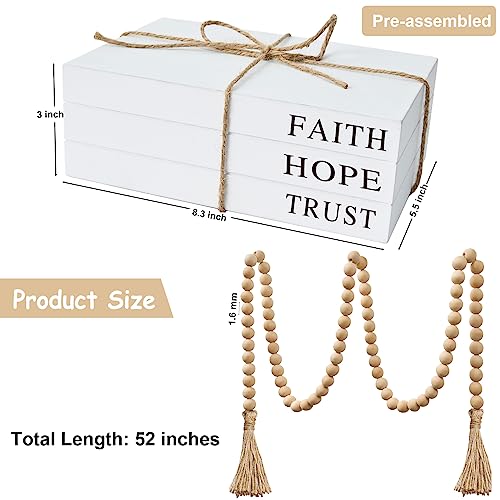 Decorative Books for Home Decor, White Faux Books for Decoration, Rustic Farmhouse Stacked Display Books (Faith, Hope, Trust) - style: FAITH, HOPE, TRUST