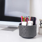 lizimandu Round Leather Art Supply Organizer,Remote Control Holder,360 Degree Spinning,Multi-Functional Pencil Holder,4 Compartments Desktop Stationary Organizer(1-Liuli Black) - color: 1-Liuli Black