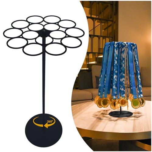 Medal Hanger Display Rotating | Wall-Safe Tabletop Running Medal Stand Holds 45+ Race Medals | Heavy-Duty Metal Base with Quick Assembly Rack | Perfect for Marathon & Sports Awards Display - color: Black