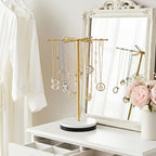 Rotating Necklace Holder Organizer with 48 Hooks, Gold Necklace Organizer, Metal Necklaces Tree Stand, Freestanding Necklaces Hanger, Rotatable Chain Display Carousels, for Earring Keychains Bracelet