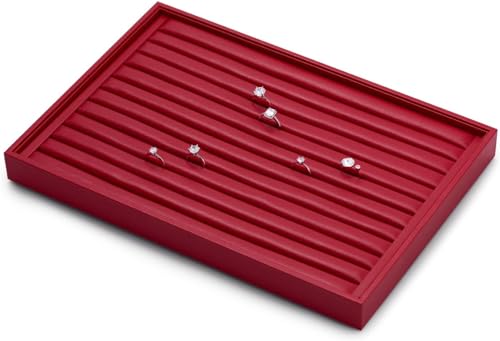 11 Slots PU Leather Jewelry Tray Ring Earrings Trays Ring Holder Organizer Tray Jewelry Display Trays For Rings, Earrings, Coins, Brooches Storage Display (Red) - color: Red, size: 11 Slot