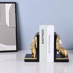 Gold Thinker Bookends,Abstract Face Resin Book Ends with Puzzle Pattern,Modern Decorative Book Stoppers for Shelf,Desk & Office Decor,Heavy Duty Non-Slip,Set of 2 (Set A)