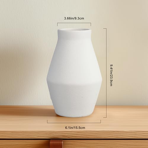 1pcs. White Vase for Home Decor Table, Living Room, Entryway Ceramic Geometric Wide-Mouth for Flowers Textured Matte Unglazed Pottery - White Height 9.41 in/Width 6.1 in/Opening 3.66 in - color: White, size: 10 inch