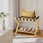 SMIBUY Luggage Rack, Foldable Bamboo Suitcase Stand with Storage Shelf for Guest Room, Bedroom, Hotel, Heavy-Duty, 1 Pack (Natural) - color: Natural