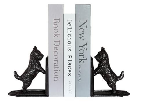 1 Pair Dog Book Ends Dog Decorative Bookends for Shelf Vintage Cast Iron Book Ends for Heavy Books for Home, Office （Iron Dog-B） - color: Iron Dog-b