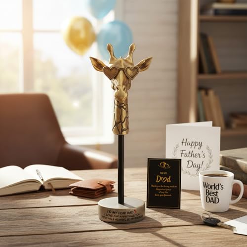 Dad Gifts from Daughter Son Wife, Exquisite Handmade Giraffe Dad Father's Day Birthday Gifts, Funny Cute Animal Gift for Dads, I Love You Papa Gift Idea, Unique Giraffe Bookshelf Decor for Dear Dads - style: TO MY DEAR DAD