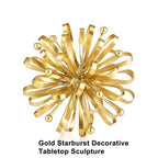 6.7" Decorative Metal Starburst Tabletop Shelf Sculpture Accent, Gold Modern Table Decor, Looped Ribbon & Beads Edges Detailed