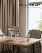Orlian Tablet Stand Holder with Thickened 360°Rotating Base Dual Rod Adjustable Aluminum Stand for All 5.8-12.9” iPad Samsung Phone Tablet Kindle E-Reader and More, Silver - color: Silver