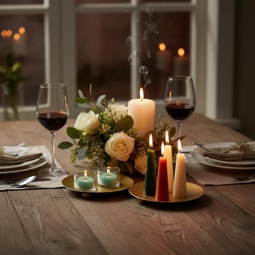 Minimalist Metal Candle Holder Plates Set of 3 – 4.7" Heat-Resistant Round Candle Base – Decorative Candle Stand for Home & Events (Gold) - color: Gold