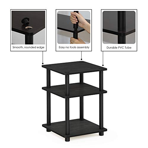 Furinno TURN-N-TUBE Side Table, 3-Tier Square Modern End Table, Open Shelves Nightstand, Night Stand, Bedside Table, Easy Assembly, for Living Room, Bedroom, Blackwood | Easy Assembly, Multipurpose - color: Blackwood, size: 3-Tier With Open Shelves