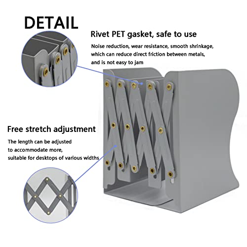 Adjustable Metal Bookends Heavy Duty for Shelves, 2 Dividers, Anti-Slip Design Expandable Book Ends for Desk, Office(Gray, 19 inches Max) - color: Gray