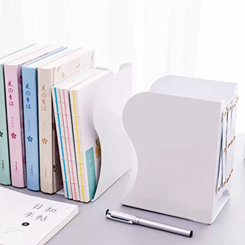 Adjustable Metal Bookends Heavy Duty for Shelves, 2 Dividers, Anti-Slip Design Expandable Book Ends for Desk, Office(White, 19 inches Max) - color: White