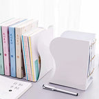 Adjustable Metal Bookends Heavy Duty for Shelves, 2 Dividers, Anti-Slip Design Expandable Book Ends for Desk, Office(White, 19 inches Max) - color: White