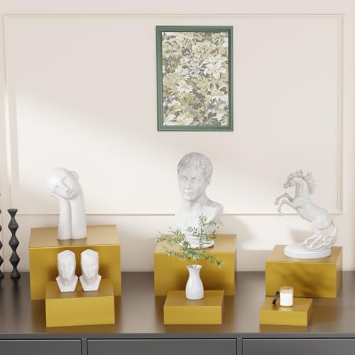 Metal Buffet Risers,6PCS Food Risers for Buffet Table 5in to 10in Display Stand for Catering Dessert Gold(Mustard Yellow) Cube Boxes Nesting Risers with Hollow Bottoms - color: Gold-6P