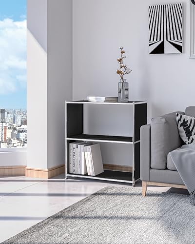 32-Inch 2-Tier Metal Bookcase, Open Shelf Storage Organizer for Living Room, Bedroom, Side Table or Nightstand Use, Modern DIY Assembly, Black - color: Matt Black