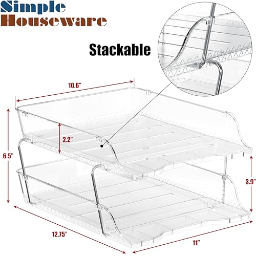 Simple Houseware 2-Tier Clear Stackable Letter Tray Organizer – Desktop File Holder for A4/Letter Size Paper, Document Sorter, Office Desk Paper Organizer, Transparent File Storage - color: Clear, size: 2-Tier