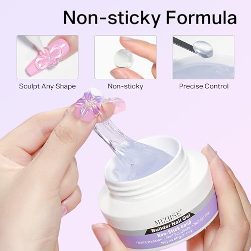 MIZHSE 3D Gel Nail Art Sculpting Gel, 60g Large Capacity Non-Sticky Clear Solid Builder Gels for Nails, Molding Hard Gels for Nail Art Charms, U V LED, with Gold Chrome Powder & Silicone Flower Mold - color: 0-0-Clear