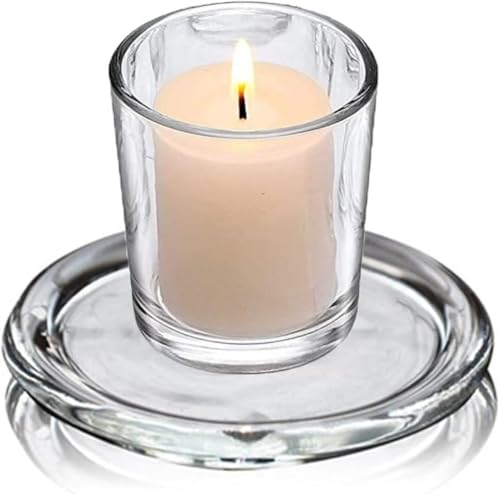 Glass Candle Holder 2 Pack 5 Inch Clear Beautiful Transparent Round Candle Plate (2pack 5inch) - size: 2pack 5inch