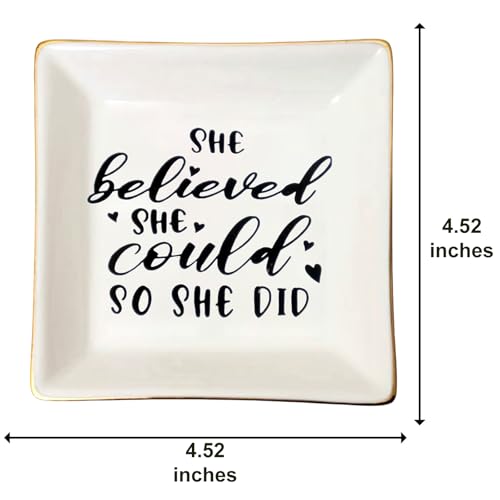 She Believed She Could So She Did Jewelry Dish Tray Ceramic Trinket Dish Birthday Gifts for Women Graduation Present for Her Women Girl New Job Spiritual Congratulations Gift Best Friendship - style: She Believed She Could So She Did Style 1