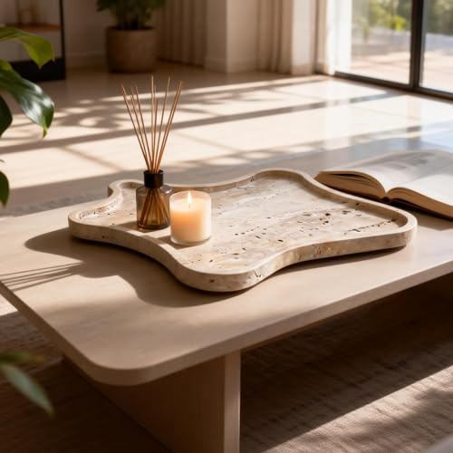 Travertine Tray Vanity Trays for Bathroom, Decorative Trays for Table Coffee Kitchen Home Decor（Large） - size: 13" x 11.8" x 0.7"