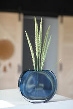 Glass - Vase - Blue - Teal - Round - 7.25" Long - Heavy Durable - Made in Europe - by Barski