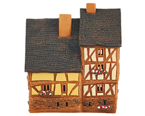 Ceramic Art Handmade Tealight Candle Holder Room Decoration Handcrafted Collectible Miniature Aroma Light House Traditional Half-Timbered Houses in The Old Town of Rennes, France B299AR*