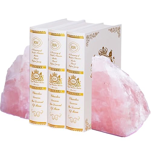 Rose Quartz Bookends Heavy Duty Pink Healing Crystal Stone Book Holders Decorative Book Ends Office Home Decor Small 1 Pair 2-3 Lbs - color: Rose Quartz, size: 2-3 pound