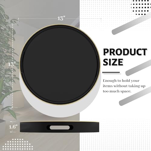 MAONAME Black Decorative Tray for Coffee Table, Modern Round Serving Tray with Handles, 13" Plastic Tea Trays for Ottoman, Bathroom Decor - color: Black, size: 13" x 13" x 1.6"