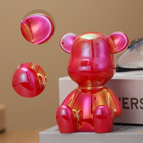 Small Bear Figurines Animal Sculpture Home Décor for Living Room Bedroom Office Statues Desktop Cabinets Tabletop Decor for Women Mom Birthday Gift(Red) - color: Red