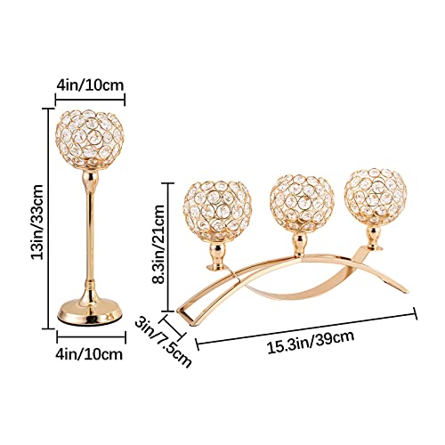VINCIGANT Set of 3 Gold Candle Holders Wedding Table Centerpieces,Tealight Candlestick Candelabra Stand with 3 Arms for Fireplace Home Living Room Decor,Valentine's Day Housewarming - size: 1 Piece 8.3" tall & 2 Pieces 13" tall