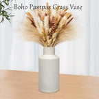 White Ceramic Vase for Flowers - 7.9 Inch Matte Ribbed Modern Vase, Weighted 1.4lb Base & Waterproof Pottery for Pampas Grass, Minimalist Farmhouse Decor for Table Centerpiece Bookshelf