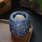 rockcloud Natural Raw Blue Sodalite Taper Tea Light Candle Holder Air Plant Holder Healing Stone Home Decoration Figurine - color: Blue