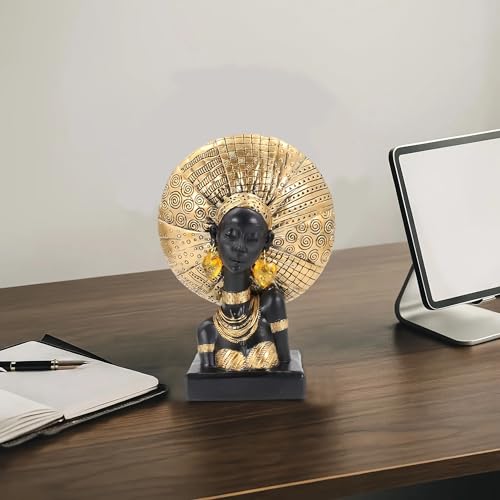 African Lady Bust Statue with Golden Headwrap – Resin Tribal Woman Sculpture for Home Decor, Black and Gold Figurine for Shelf, Table, Office, Living Room, Gifts for Women - color: 316gold