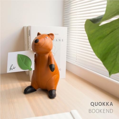 Zuny Bookend Quokka, Leather Bookends for Shelves, Handmade Animal Home Decor, Classic Series, Tan+Black - color: Quokka