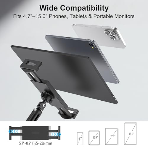iPad Holder for Desk, Adjustable Tablet Arm iPad Desk Mount with C-Clamp, 30" Foldable Long Arm & 360° Rotation, Fits 4.7"–15.6" i Pad Pro/Air/Mini, Phones & 15.6" Portable Monitors for Desk/Bed Use - color: Black