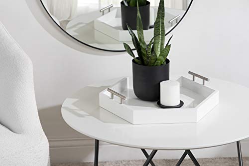 Kate and Laurel Lipton Modern Hexagon Tray, 18 x 18, White and Silver, Decorative Tray for Storage and Display - color: White/Silver, size: 18" x 18" x 3.3"