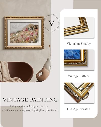 VIYYIEA Gold Framed Wall Art Canvas Print Home Decor Flower Art Vintage Botanical Print Rustic Farmhouse Wall Decor Mid Century Modern Art Coastal Print Floral Room Decor Wall Pictures Bedroom 13x16in - color: Blossom, size: 16"L x 13"W