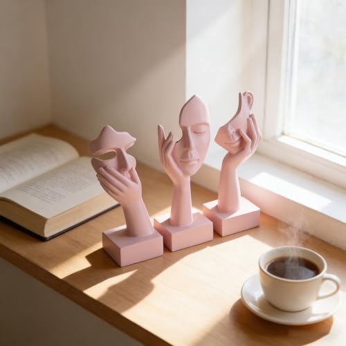 3 Pcs Thinker Small Statue Set - Pink Art Abstract Home Accent Figurines for Decor Woman Apartment Bookshelf Floating Shelf Coffee Table Office Desk Bathroom Counter Decor (3 Pcs Pink, 6") - color: 3 Pcs Pink, size: 6"