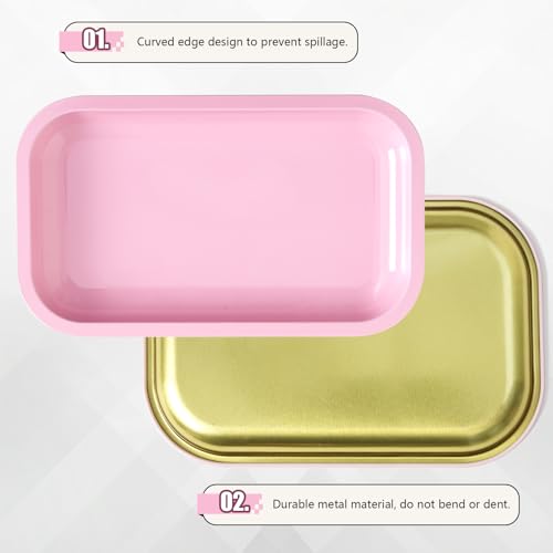 Large Metal Tray with Soft Magnetic Lid, Pretty Decorative Tray with Magnetic Self-Sealing Cover, Perfect for Home and Travel, 10.6’’×6.3’’(Pink) - color: Pink, size: Large