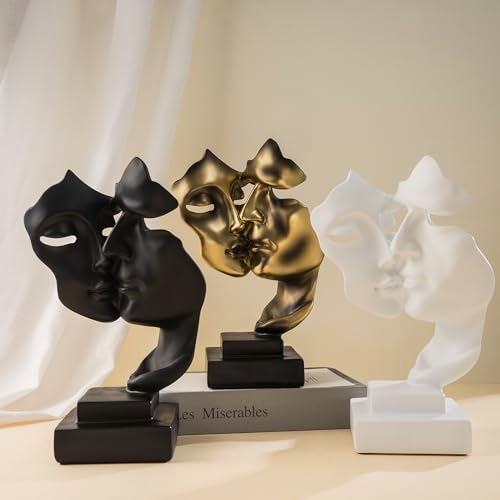 Couples Kiss Sculpture,Black Thinker Resin Statue Ornaments,Silence is Gold Abstract Art Figurine,Abstract Style Sculptures,Living Room Desk Decorations,Bookshelf Decorative Objects - color: Black