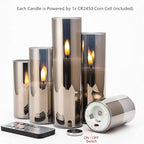 Eywamage 5 Pack Grey Glass Flameless Candles with Remote, Flickering Slim Tall LED Pillar Votive Candles Battery Included - color: Gray