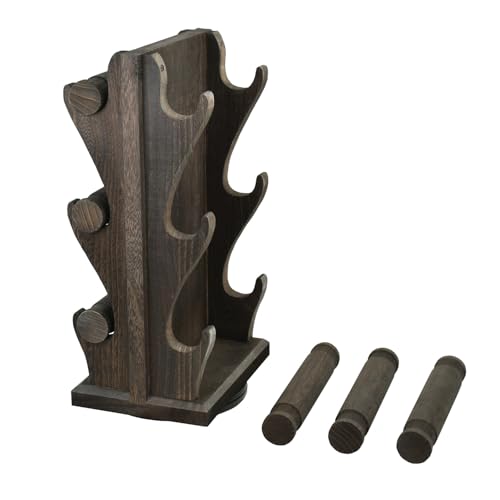 Ikee Design Two-Sided Rotating Wooden Jewelry Bracelet Display Stand-6 Removable Holders, 3 Tier Bar Bangle Organizer-Perfect for Bracelets and Jewelry Display, Dark Brown Color - color: 2) Dark Brown, 6 Bars