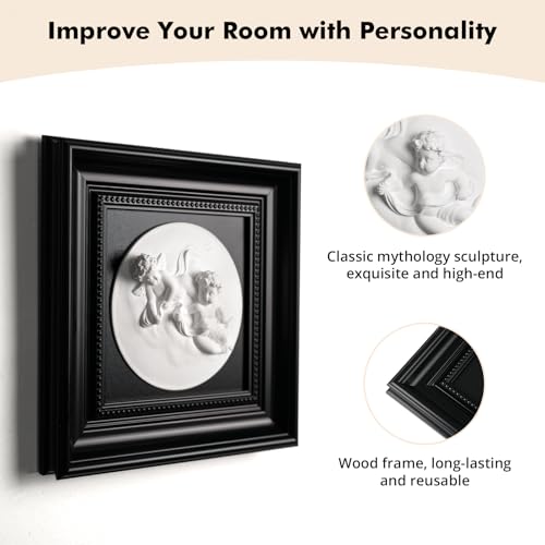 FOLKOR LIFE Framed Black and White Wall Art Sculpture with Cherub Angels Modern Classical Decor, Roman Greek Mythology Framed Plaster Relief Wall Decor for Room, Hallway, Entryways, New Home Gift - color: Figure 1